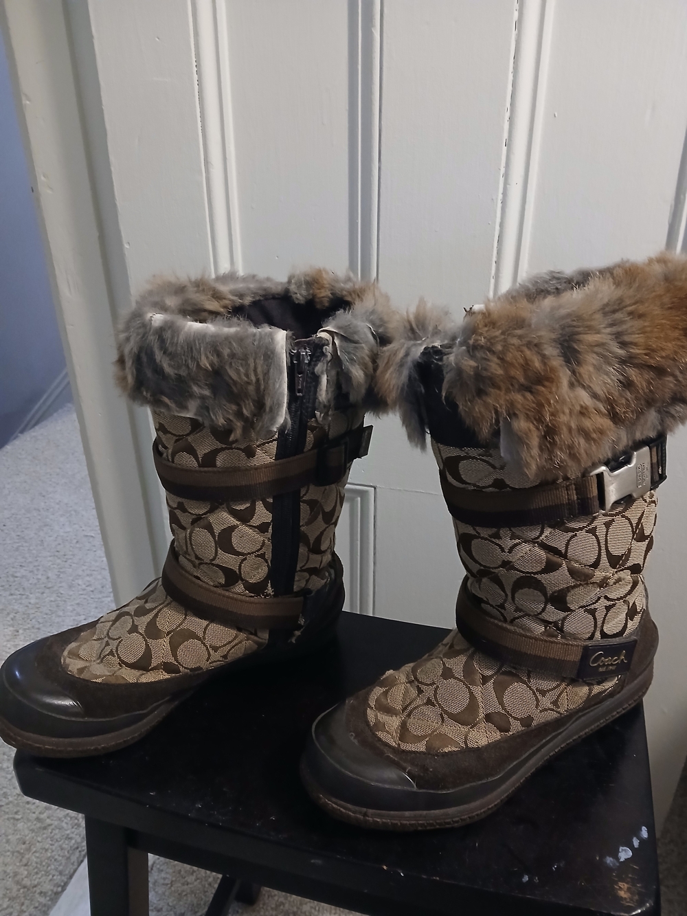 Coach Brown Signature Logo Fur-Trim Winter Boots- AS IS* - Picture 5 of 7